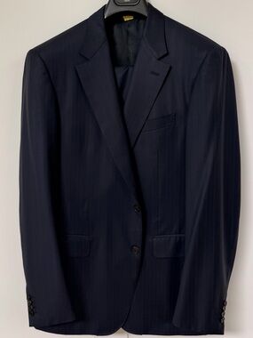 Lanvin Paris Navy Pinstripe 100% Wool Suit | Made in Italy | Size 46R | 2-Piece